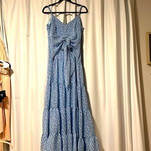 Blue and white polka dot dress